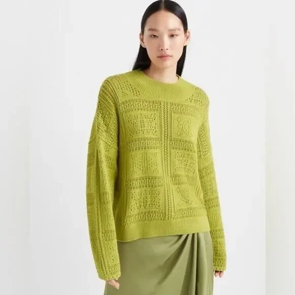 Club Monaco Pointelle Stitch Sweater Greenvert XS NWT Open Knit Lightweight - Picture 1 of 7